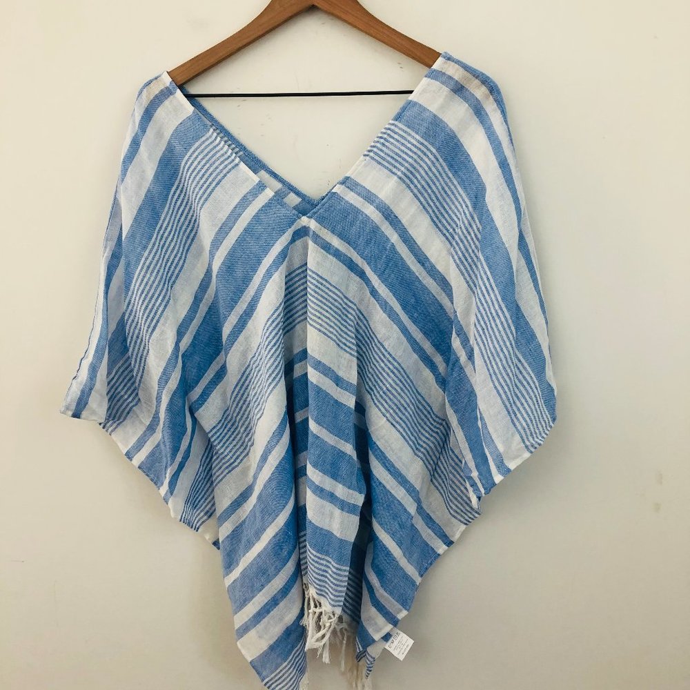 NWT! MUD PIE Melanie Stripe Tassel Poncho Top - Picture 2 of 5